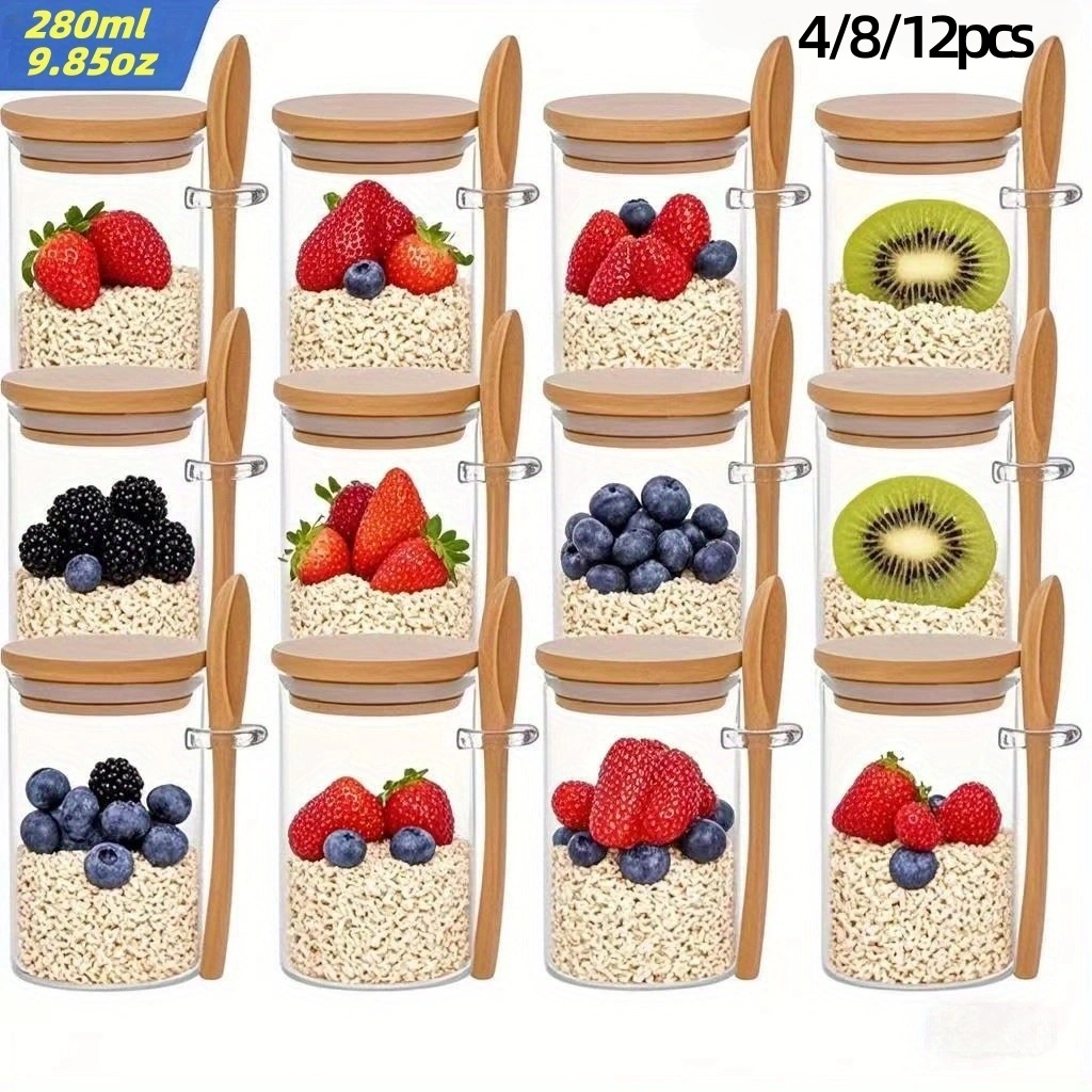 Meal Prep Oatmeal Jars - 4/8/12 szt., Szklanki na owsiankę z