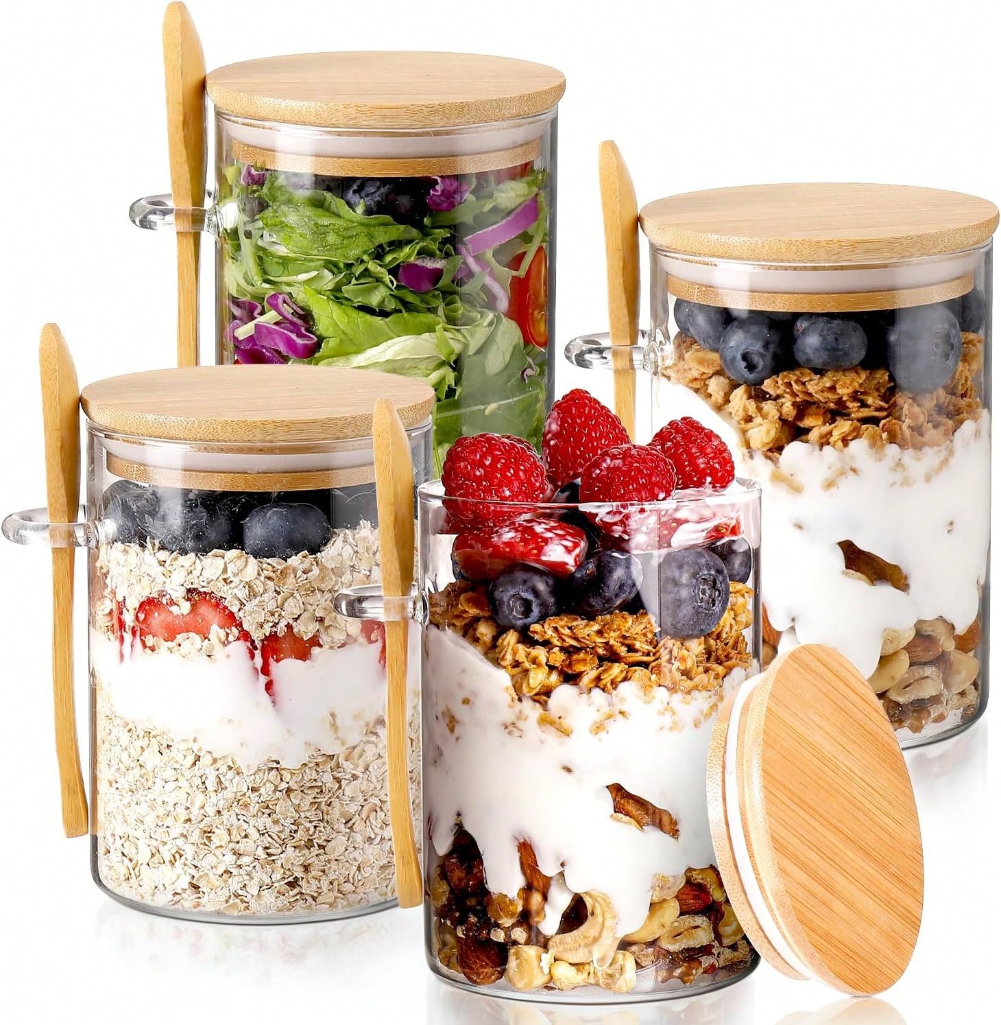 Meal Prep Yogurt Cups - 4-pak słoików na owsiankę na noc,